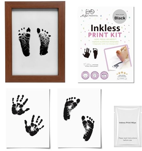 3-delars set med fotoram, Baby Clean Touch handavtryck och fotavtryck kit, Inkluderar bläckdyna och två tryckkort, 2 uppsättningar tassavtryck set hund katt, idealiska gåvor för nyfödd (Svart)