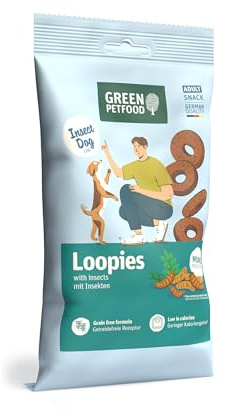 Green Petfood InsectDog Loopies med insekter (12 x 100 g) | Vuxen | Hundgodis med insekter för varje dag | monoprotein | glutenfri | snacks | låg kalorihalt | lätt portionerbar | 12-pack