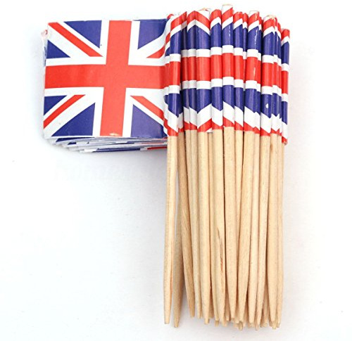 SHATCHI Union Jack Toothpicks British Sandwich Flags Food Cupcake Cocktail Sticks Picks Tableware King's Coronation Party Supplies Pub BBQ Royal Event Décor, 50pcs
