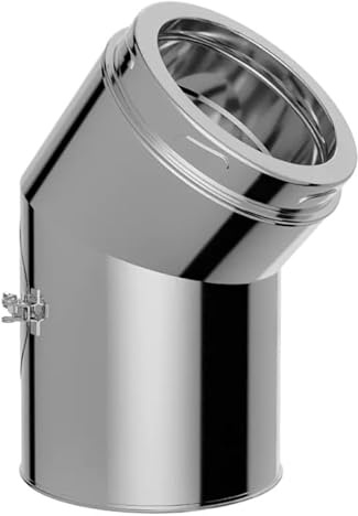 Edelstahl Versatzbogen mit Öffnung - Ofenknie Bogen für Schornstein in allen Durchmessern und Winkeln (Ø 150mm, Winkel 45°m.öffnung)
