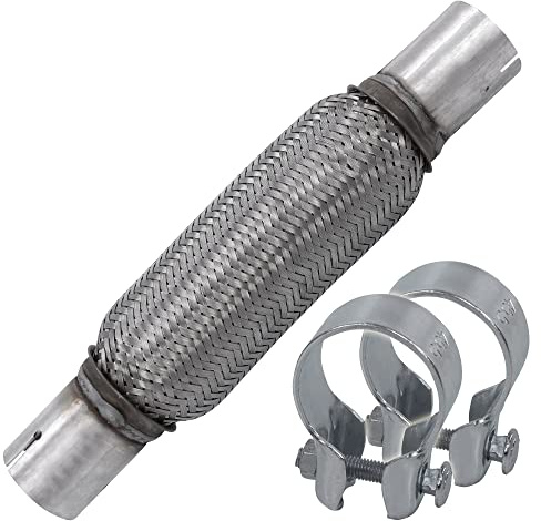 BESTPRICE 1x Flexrohr Auspuffrohr mit Anschlußrohren 45 x 200 Inner braid, 2x Montageschelle