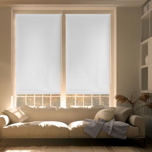 Blindecor Zeus Estor enrollable Easyfix opaco liso - Blanco roto, 37 x 180 cm (Ancho por Alto). Tamaño de la Tela 34 x 175 cm. Estores sin herramientas blackout