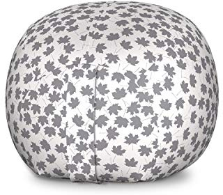 Lunarable Grey Abstract Storage Toy Bag Chair, Falling Leaves of Deciduous Autumn Trees Woodland Theme Maple Foliage, Stuffed Animal Organizer Washable Bag, Large Size, Grey and White