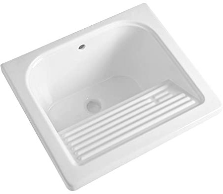 Vasca Lavatoio Incasso con strofinatoio Integrato, 60x50 cm, in Ceramica Bianca