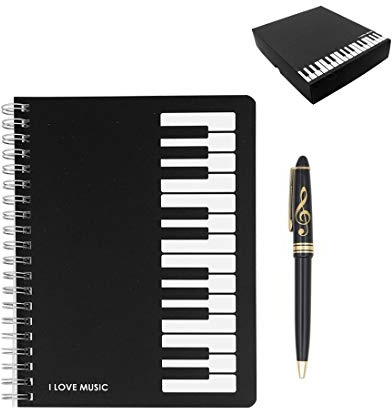 Exquisite 2 in 1 Music Theme Stationery Gift Box Set Includes 1pc Loose Leaf Notebook and 1pc Roller Ball Pen for Father's Day Gift Kids School Supplies Business Gift (Piano Keyboard Notebook)