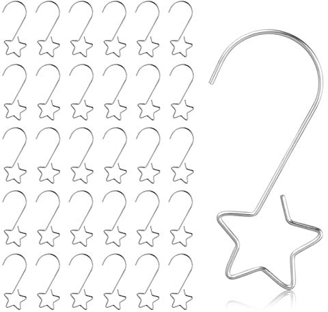 MELLIEX 60 Stück Kugelaufhänger, S Haken Klein mit Stern Silber Christbaumkugel Aufhänger Schnellaufhänger Ornament Baumhaken Perfekt für Weihnachtskugeln
