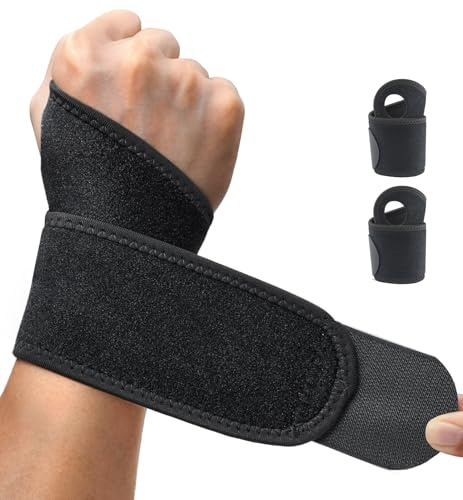 HiRui Upgraded 3D Knit Breathable Wrist Brace Wrist Wrap, Extended Length Adjustable Compression Strap, Elastic Support for Wrist Pain Relief, Carpal Tunnel, Sports, Gym & Daily Use (1, Black)