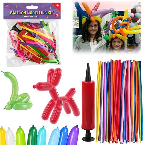 30PCs Modelling Balloon Kit with Pump – Colourful Twisting Latex Balloons for Balloon Animals, Kids’ Parties & Decorations (Red)