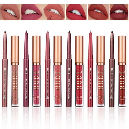 Holzsammlung 6 Rossetto Matte Lunga Durata Opaco + 6 Matita Labbra,Matte Liquid Lipgloss Rossetti Lunga Durata Impermeabile Set di Lucidalabbra da Donna#05