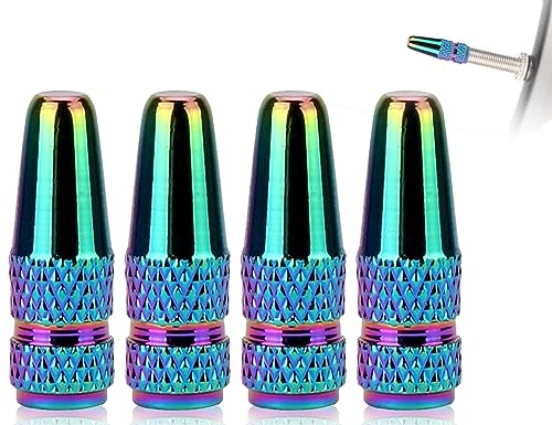 KAPSING 4 Pezzi Colori Iridescenti Tappi per Valvole per Bicicletta Tappi per Valvole in Alluminio per Biciclette Cappucci Antipolvere Compatibile con Tappi per Valvole dell'Aria Pneumatici