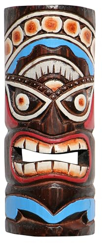 Wogeka - Bunte 30 cm TIKI Maori Wand-Maske - im Neuseeland Style aus Holz als Geschenk-Idee zu Weihnachten Geburtstag Dekoration - Handarbeit Schnitzerei von Bali (TIKIB07)