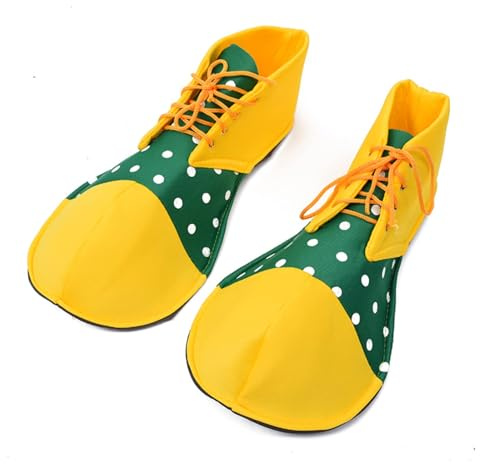 Clown Shoes Adult Men Women Funny Costume Accessories Round Head Shoes Prom Props Halloween (Yellow+Green)