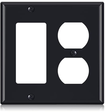 ELEGRP 2-Gang 1-Decorator/GFCI Device 1-Duplex Receptacle Outlet Combination Wall Plates, Standard Size Unbreakable Thermoplastic Faceplate Cover, UL Listed (1 Pack, Glossy Black)