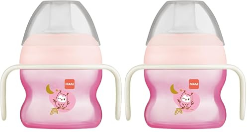 MAM Starter Cup Glow in The Dark Handles, Baby Cup for 4+ Months, Baby Feeding, Glow in The Dark Toddler Cup, 1x 150 ml, Pink (Designs May Vary) (Pack of 2)