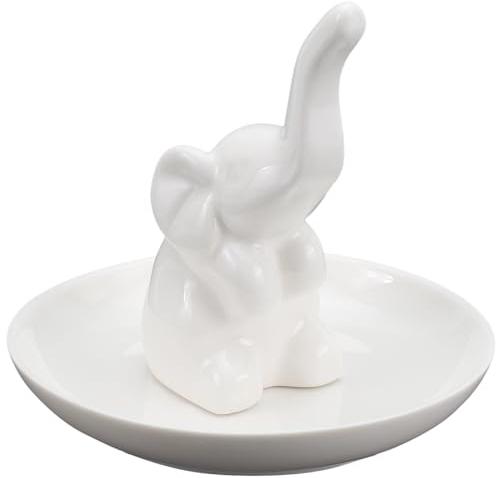 SUNNYCLUE 1 support pour Bagues, Porte-Bijoux en Forme D'Éléphant, Plateau Blanc Porte-Bonheur, Assiette en Porcelaine, Présentoir de Rangement pour Colliers, Bracelets, Boucles D'Oreilles, Bagues, Or