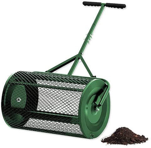 WUDLi Spandiletame da 24 Pollici, spargitore Durevole per Muschio di Torba con Manico a Forma di T Regolabile per piantare la Semina, Rullo spargiletame per la Cura del Prato da Giardino, Verde