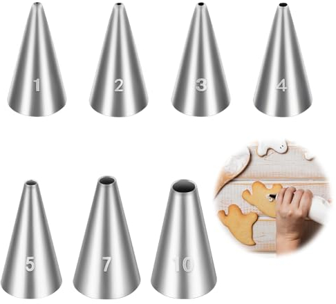 Jeffdad 7 Pcs Round Hole Piping Tips Set, Professional Stainless Steel Cupcake Frosting Nozzles Tool Russian Pastry Icing Dispensers Supplies for Cake Decorating Supplies Baking Set Tools(7PCS)