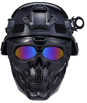 Airsoft Helmet and Mask, Tactical Skull Mask, Full Face Airsoft,Military Paintball Helmet with NVG Mount and Side Rail, Adjustable Strap - Complete Tactical Gear