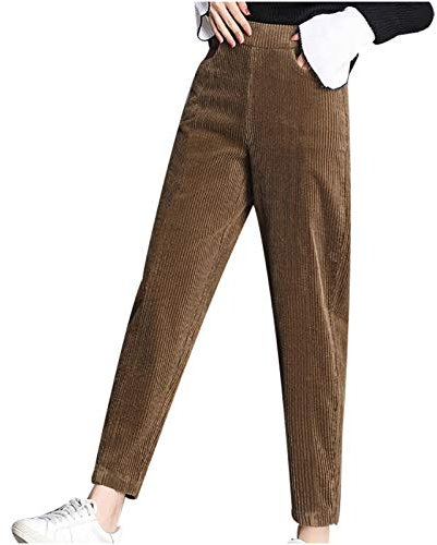 Luckywaqng Snowboard Protektoren Hose Damen Mode Frauen Plus Größe Lammfleisch Feste Farbe Streifenwolle Corduroy Lose Hosen Skiunterwäsche Damen Hose Kurz (Brown, S)