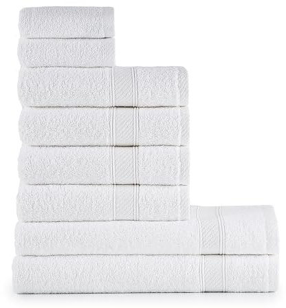 nottoc Set Asciugamani Bagno Bianchi, Hotel, 100% Cotone, 2 Telo Doccia 70x140cm + 4 Asciugamani 50x90cm + 2 Asciugamani Ospiti 30x50cm, Asciugamani Bagno Viso e Bidet, Morbidi, Assorbenti Bianco