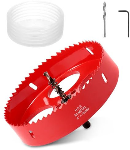 Set di seghe a tazza per legno, 152 mm, con protezione antipolvere, foratura e chiave, profondità di taglio 38 mm, sega circolare bimetallica, per alluminio, legno, PVC, piastra di plastica (152 mm)