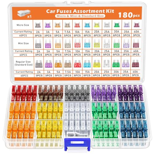 Fusibles para coche, 180 unidades, fusibles planos, juego de fusibles mixtos, mini estándar, para coche, autocaravana