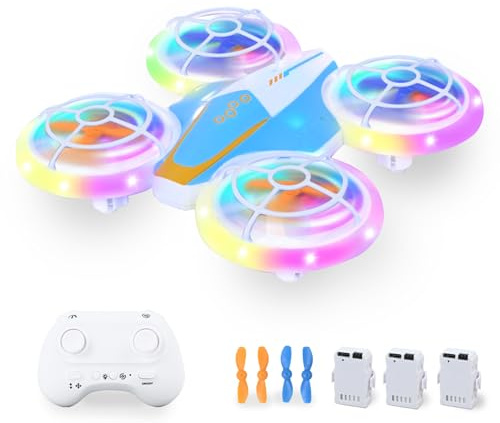 Joellfuner Mini Drone para Niños, Mini Drone con Luces de Colores, Giro de 360°, Modo Sin Cabeza, 6 Modos Lluminación, Avión Teledirigido, Dron RC Cuadricóptero para Niños y Principiantes de 3+ Años