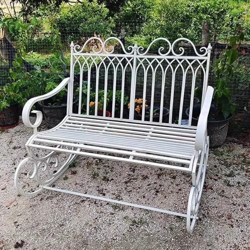 Chaise à bascule en fer forgé – Banc de terrasse d'extérieur pour décoration de jardin, assise confortable, détente et design élégant