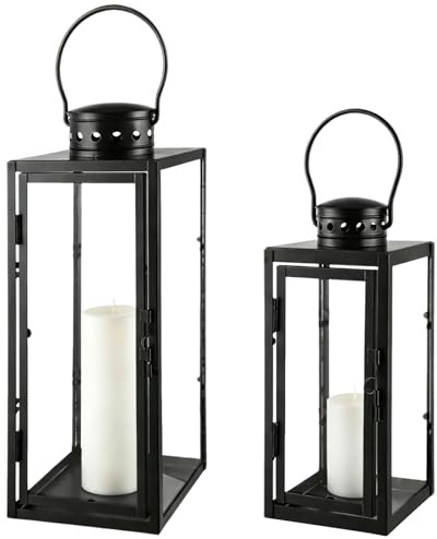 APACALI 2 stycken lyktor för utomhusbruk, lyktor, svart, för ljus, metalllykta, dekoration utomhus, väderbeständig, ljuslykta, trädgård, utomhus, ljusstake, lykta, gravlykta, trädgårdslykta