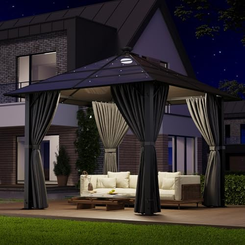 JUMMICO Padiglione da Giardino 3x3m in Alluminio con Tetto Fisso - Design per Ombreggiatura di Giorno e Atmosfera Luminosa di Sera - Stabile e Resistente alle Intemperie