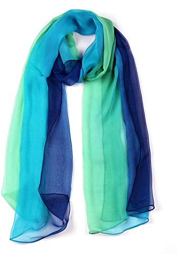 sourcing map Lang Chiffon Leicht Gradient Farbe Schal Frühling Sommer Weich für Frauen Blue/Green 63x19.6