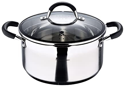 MasterPro Foodies - Cacerola de 5L, 24 x 12 cm, Acero Inoxidable, Revestimiento Antiadherente, Mango ergonómico, Apto para toda tipo de cocinas incluido inducción, Libre de tóxicos Olla