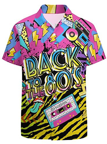 LARSD Chemise à boutons années 80 pour homme - Style rétro années 90 - Style rétro hawaïen - Pour fête disco