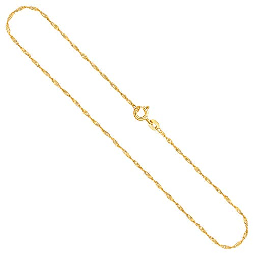 Singapurkette Gold 1.2 mm Goldkette Damen Echt Gold, Kette Gold mit Stempel, Halskette Damen mit Federring, Länge 40 cm, Gewicht ca. 1 g