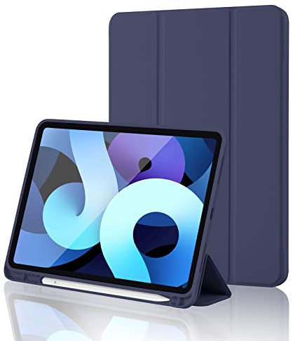 iPad (A16) 11th Generation Case 11 Inch 2025, iPad 10th Generation Case 2022 10.9 Inch with Pencil Holder, Soft TPU Back Slim Smart Protective Trifold Stand Cover, Auto Wake/Sleep, Navy Blue