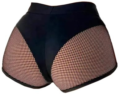 Women Vintage Yoga Underwear Shorts Black Fishnet Gym Workout Dance Hot Pants XL