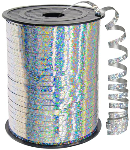 Foeipy Geschenkband Glänzendes Metallic Curling Ribbon 500 Yard Glitter Ribbon für Geschenkverpackungen, Partydekoration, Ballonschnur, Hochzeitsdeko (Silber)