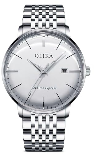 dirocoro armbandsur för män 41 mm stor urtavla automatiska klockor business ledig 30 m vattentät nytt armbandsur män lysande klocka med datumvisning 2 typer av remmar herrklocka, Vit A, L, Armband