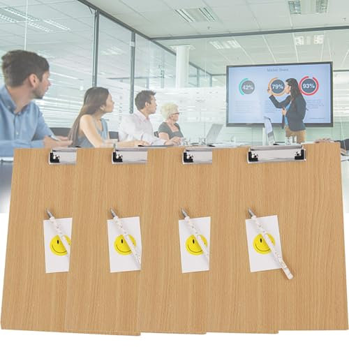 CXAFQ (4er-Set) A4-Schreibtafel, A4-Schreibtafel Aus Holz, Klemmbrett-Set, Langlebige Holzklemmbretter Für Büroarbeiten, Schreibblöcke Mit Metallklammern Für Büros, Restaurants Und Schulen