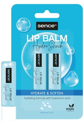 Sence Hydro Shock Lip Balm, matita per la cura delle labbra con acido ialuronico, cosmetici per la cura quotidiana per labbra morbide, Vegan Beauty Skincare Lipstick, confezione da 2 (2 x 4,3 g)