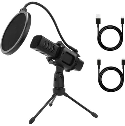 Ieron Microfono per Streaming di Tipo C Microfono a condensatore Professionale con treppiede Filtro Anti-Pop per Computer Portatile PC Podcasting Studio Registrazione Canto Gioco Nero