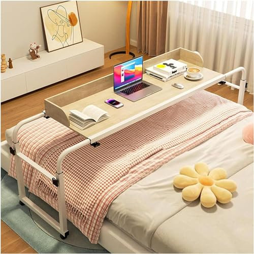 Mesa de Cama Ajustable con Ruedas para computadora portátil, estación de Trabajo móvil para Cama o Silla de Ruedas, Altura Ajustable de 65 a 95 cm