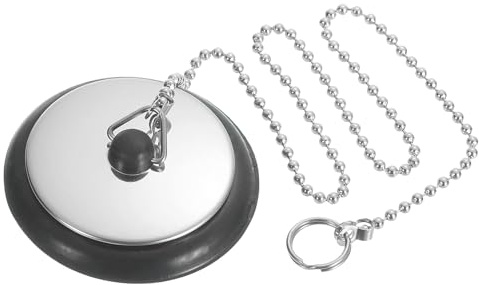 uxcell 1.57 Bathtub Drain Stopper, Universal Rubber Sink Cover Plug with 15 Chain, Drain Cover Strainer Blocker for Home Bathroom Tub and Kitchen Sink, Silver