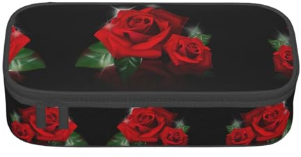 MDATT Red Roses School Pencil Case,Multi Slot Pencils Pouch,Cute Portable Pen Bag,Pens Cases for School Office