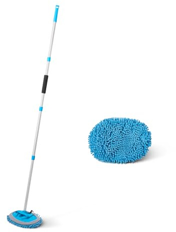 Amazon Basics Brosse Télescopique de Lavage Auto, Manche Long Extensible jusqu'à 158,8 cm, Gant en Microfibre, Kit de Nettoyage pour Voitures, Fourgonnettes, Camions, Aqua