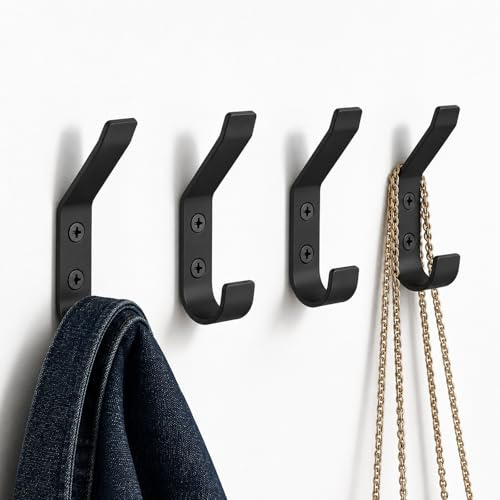 Percheros Pared, 10 Ganchos Pared Metal con Tornillos para Colgar Ropa, Colgador Doble para Entrada, Dormitorio, Armario, Sala De Estar, Baño, Acero Inoxidable, Negro Mate Moderno