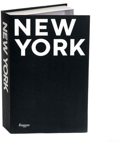 Elegant förvaringsbox i falsk bok med hemligt fack, dekorativ falsk bok för hem- eller kontorshylla, pappersmaterial 26 x 17 x 4 cm (New York)