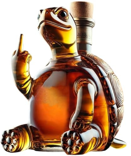 Sköldpadda whisky karaff: 350 ml glasflaska som visar mellanfinger 13 x 13 x 18 cm med propp för vin