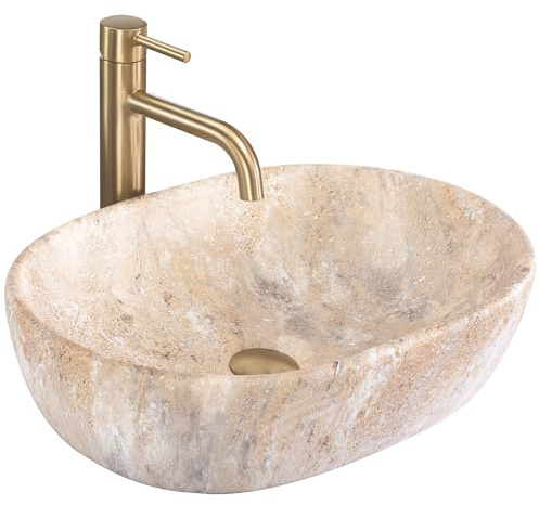 Rea - Lavabo Da Appoggio Amelia Savana Matt In Ceramica,Pietra Artificiale, Ovale 48X34,5X13,6cm
