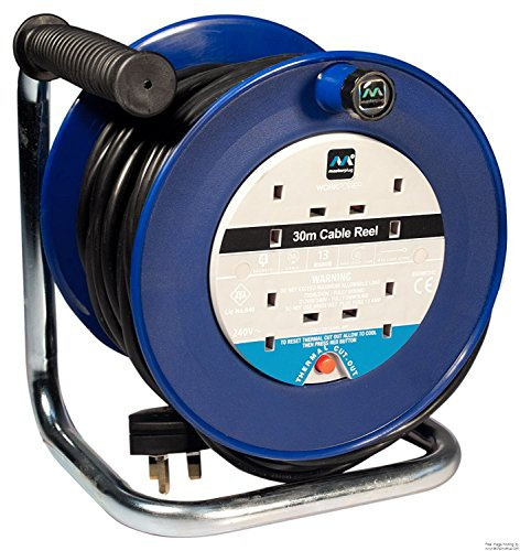2xMasterplug LDCC3013/4BL 30 m 4 Socket 13 amp Open Cable Reel with Thermal Cut Out and Reset Button